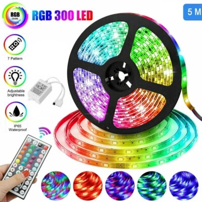 $7.79 • Buy LED Strip Lights 5M 5050 RGB Colour IP65 Waterproof 12V 44 Key Remote Controller