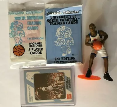 MICHAEL JORDAN ROOKIE CARD 1989 COLLEGE NORTH CAROLINA #16 + 2 Packs + Figurine • $20