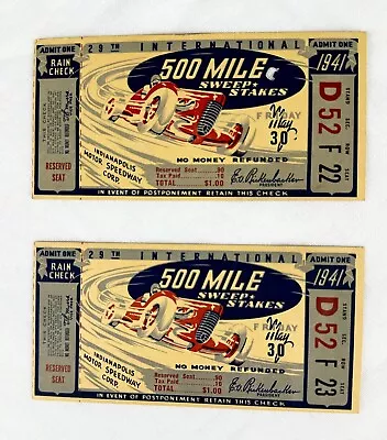 Vintage 1941 Indy 500 Tickets Indianapolis 500 Diagram On Back Orig Envelope • $94