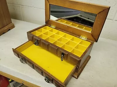 Small Vintage Retro Wooden And Yellow Jewelry Box With Mirror  • $16.60