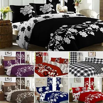 Complete 4Pcs Bedding Set Duvet Cover Fitted Sheet Pillowcase-OR-Curtains • £16.49