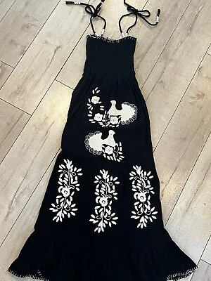 VaVa By Joy Han Mexicana Anthropologie Dress Women Size XS Black Embroider Long • $59