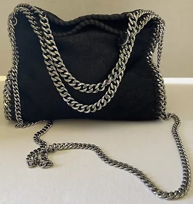 Stella McCartney Black Vegan Leather Three Chain Falabella Tote Hand Bag • $345