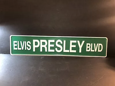 VTG ELVIS PRESLEY BLVD Street Sign Green White Letters Tin Metal Bar Mancave • $38.99