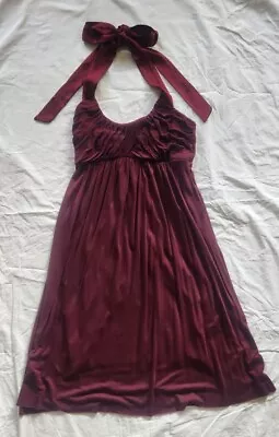 Matty M Burgundy Dress Satin Straps Tie In Back Size XS Pre-owned • $58.91