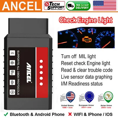 Bluetooth OBD2 Car Diagnostic Scanner Auto Fault OBDII Code Reader Tool ELM327 • $7.99