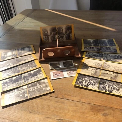 £25 • Buy Antique Stereoscope Graphoscope Stereo 3D Viewer, Folding. 12 Cards