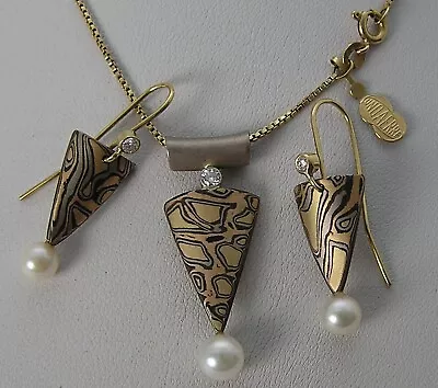 Michael Daniels Mokume Gane 18K Platinum Shak Shib Diamond Necklace Earrings Set • $1299.99