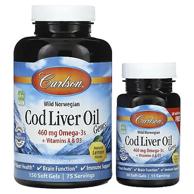 Wild Norwegian Cod Liver Oil Gems Lemon 150 + 30 Soft Gels • $18.87