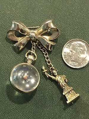 Vintage Signed Coro Bow Pin With Mustard Seed AND Statue Of Liberty Charms • $59.99