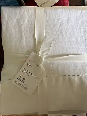 POTTERY BARN Belgian Flax Linen QUEEN Sheets 4 Pc Set NEW - WHITE • $175.99