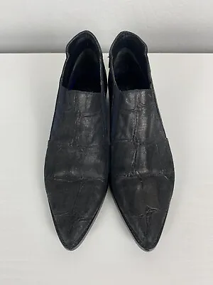 L.A.M.B. Gwen Stefani Memento Black Textured Pointy Toe Bootie Croc Embossed • $74.99