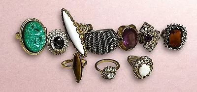 Vintage Lot Of 10 Rings Cocktail 18K HGE Avon Statement Tiger Eye Opal Costume • $9.99