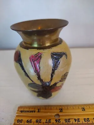 Vintage  Brass Enamel Cloisonne Mid Century Modern Motif Bulb Vase 3.5  India • $12.50