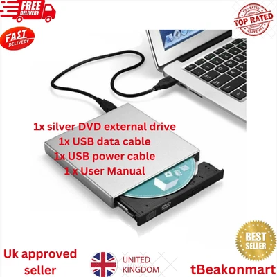 £12.15 • Buy External Usb Dvd Rom Cd Rom Drive Rewriter Burner Writer For Laptop Pc