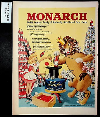 1948 Monarch Finer Foods Distributor Lion Magician Girl Vintage Print Ad 28376 • $7.48