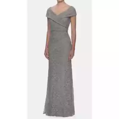 La Femme 27982 Portrait Neck Lace Gown Formal Dress Platinum Size 6 New • $95