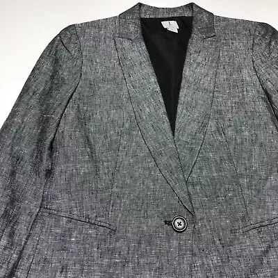 J By J. Crew Blazer Jacket Womens Size 4 Gray Button Front 100% Linen Career • $21.99