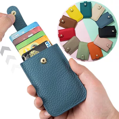Easy Access Vertical Wallet With Pull Out Card Storage RFID Blk Leather Purse US • $9.09