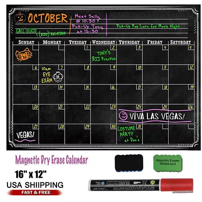 16  X 12  Weekly Dry Erase Magnetic Refrigerator Calendar Message Black Board • $9.99