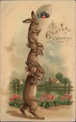 Easter Fantasy Rabbits On Shoulders C1910 Vintage Postcard • $9.89