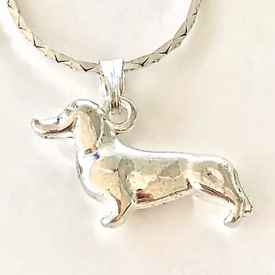 Silver Dachshund Doxie Necklace Pendant Dog Vet Tech Gift Rescue Plated • $7.99