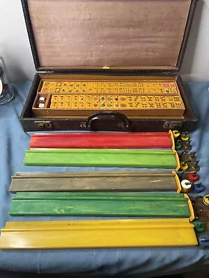 Vintage Royal Mah Jong Bakelite 160 Butterscotch Tile Set With 5 Racks • $91