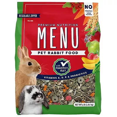 Menu Premium Rabbit Food Timothy Hay Pellets Blend Vitamin Mineral Fortified 4lb • $10.49