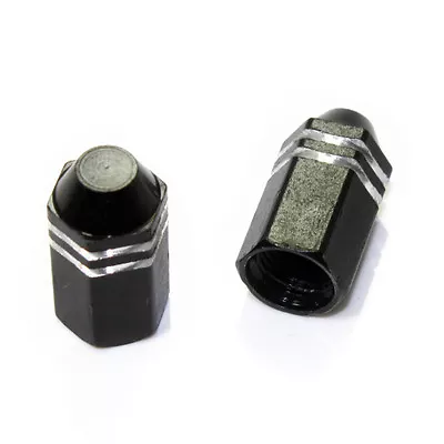 2 Black Finned Hex Wheel Tire Pressure Air Stem Valve Caps For Motorcycle-Bike • $6.75