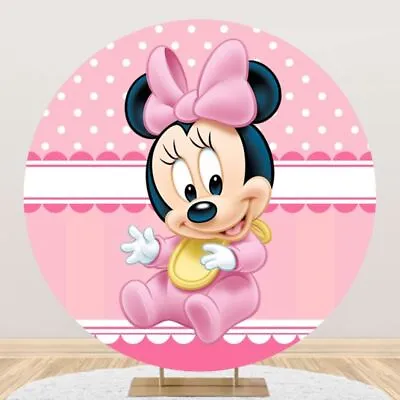 Round Minnie Mouse Backdrop Girls Birthday Party Photo Background Supplies • $32.19