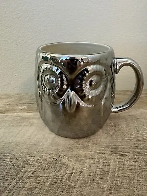 West Elm Silver Metallic Owl Coffee Mug Cup Birds  • $15.95
