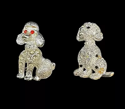 Vintage Pair Figural Dog Brooches—Dalmatian And Poodle Silver Tone W/ Rhinestone • $8