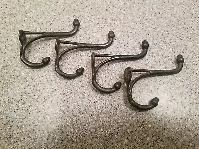 Four 4 Vintage Cast Iron Double Acorn Tipped School House Coat/Hat Hooks • $19.99