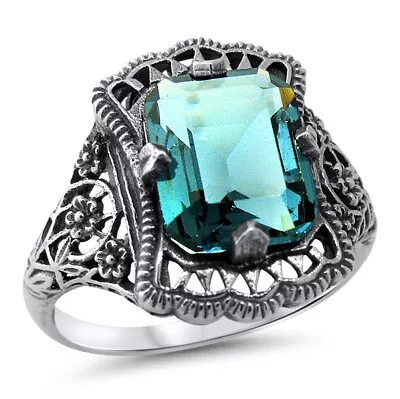 London Blue Antique Design 925 Sterling Silver Simulated Topaz Ring        #1317 • $25