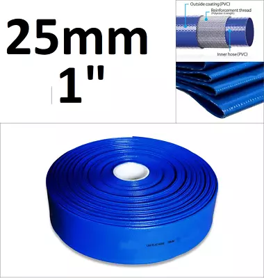 1  Or 25mm Layflat PVC Water Delivery Hose Discharge Pipe Pump Lay Flat • £4.01