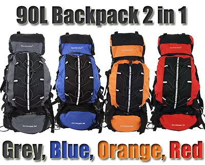 $69 • Buy Camping Backpack 90L + 15L Large Rucksack Bag Luggage Hiking Day Dual Pack