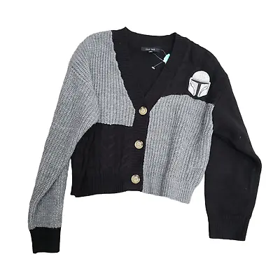 Mandalorian Helmet Star Wars Color Block Cardigan Gray Black Size S Star Wars • $44.99