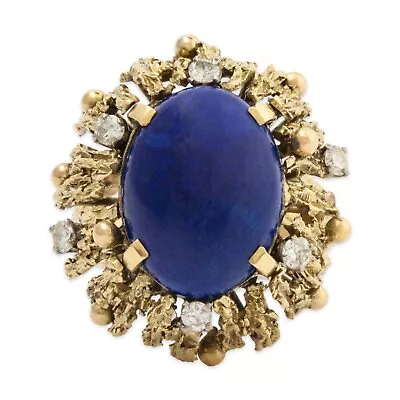 Heavy Craft Vintage 14k* Gold 8.5ct Lapis Diamond Brutalist Ring 5.5 • $1315