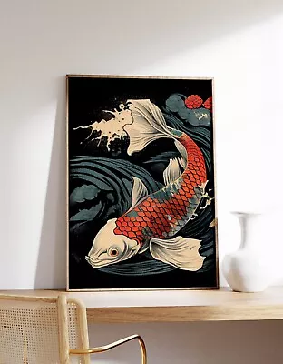 Koi Fish Print | Japanese Wall Art | Japanese Animal Decor | Ukiyo-e Poster • £7.90