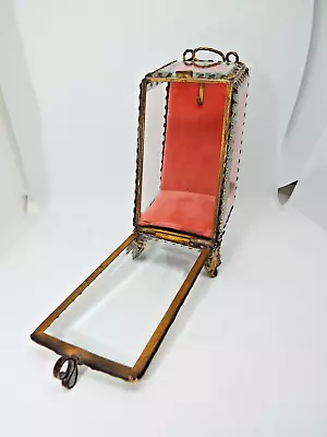 Antique 1890s French Jewelry Casket Ormolu Bevelled Glass Or Lady Watch Holder • £115