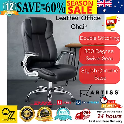 $183.81 • Buy PU Leather Office Chair Swivel Seat Retractable Padded Armrests Chrome Base NEW
