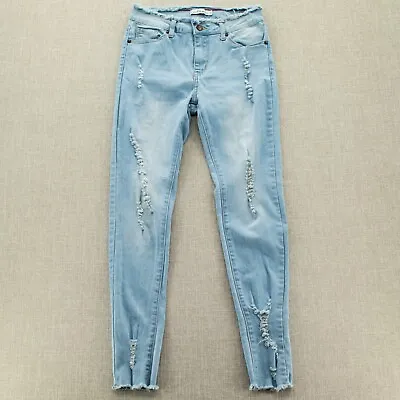 Vince Womens Jeans Distressed Stretch Mid Rise Skinny Leg Raw Hem Blue Sz 3 • $18.88