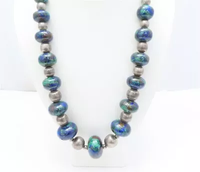 T5-30 Taxco Mexico Sterling Silver Graduated Beaded Azurite Necklace 24   • $30