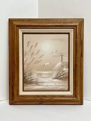 Vintage Signed Philip Sandee OIL PAINTING Framed Beach Lighthouse Monochrome VTG • $64