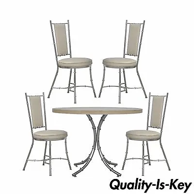 $1295 • Buy Vintage Hollywood Regency Modern Chrome Faux Bamboo Dining Set Table 4 Chairs