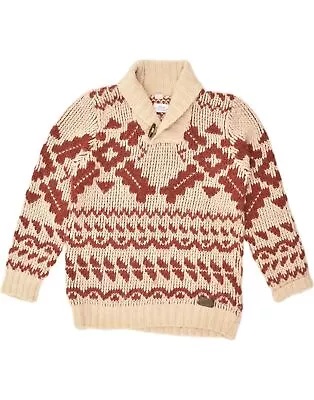 S.OLIVER Mens Shawl Neck Jumper Sweater Large Beige Fair Isle Acrylic AX15 • $25.10