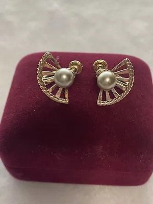 VAN DELL 1/20 G.F. Screwback Earrings W/Faux Pearl -Vintage • $25.95