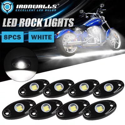 For Harley Honda 8Pcs Motorcycle LED Rock Lights Fender Underglow Lamp Pods • $41.98