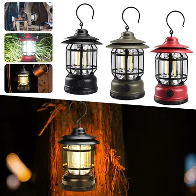 Retro Portable Camping Lantern Outdoor Kerosene Vintage Lamp USB Hanging Light • $13.75