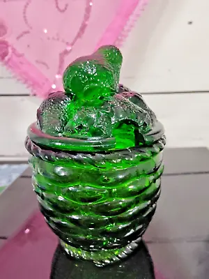 Vintage Emerald Green Pressed Glass Jelly Jam Jar 5  Tall • $9.99